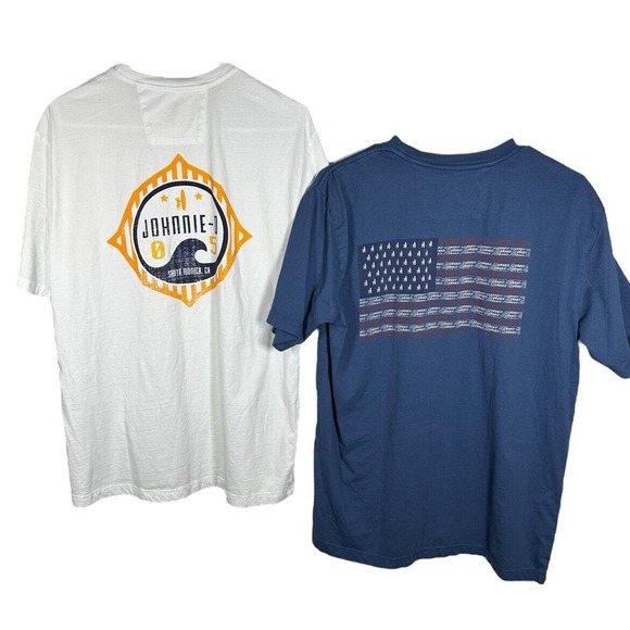 Johnnie O Shirts Sz M Crew Neck Pocket Logo Surf T-Shirt Santa Monica Flag Lot 2 - Picture 1 of 6